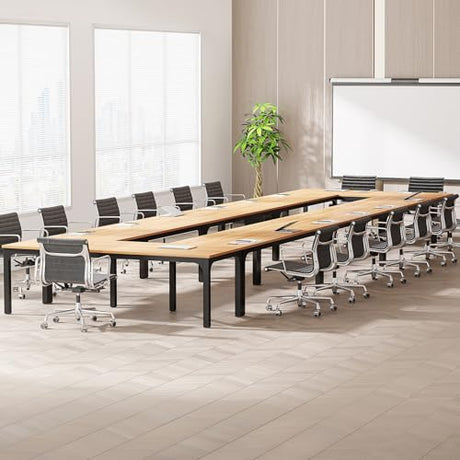 Tribesigns 78.74-Inch Conference Table Set,13FT Conference Room Table, Large Rectangle Meeting Seminar Tables Set,Long Business Tables (Chair not Included) (8, Natural+Black, 8 Pack) Tribesigns