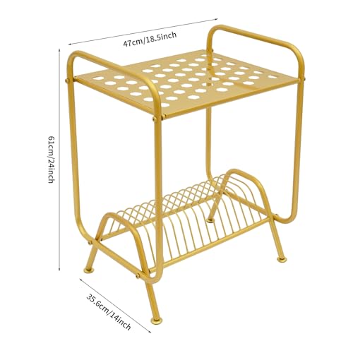 ARPITUYN 2-Tier Record Player Stand with Record Storage Shelf, Free Standing Metal Record Storage Rack with 16 Slots, Modern Player Table for Living Room, Bedroom (Gold) ARPITUYN