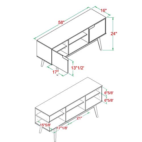 Walker Edison Modern 2-Door Solid Wood Stand for TVs up to 65 Inches, 58 Inch, Walnut Walker Edison