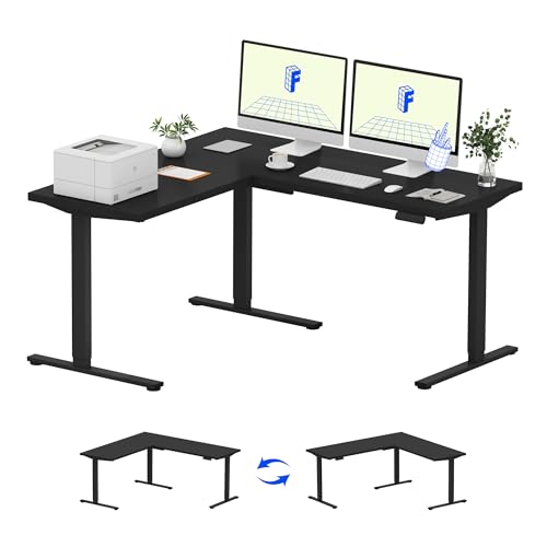 FLEXISPOT L Shaped Standing Desk, 63 x 55 Inch Electric Height Adjustable Corner Desk, Sit Stand Computer Workstation, Preset Controller, Home Office, Black Frame with Black Top FLEXISPOT