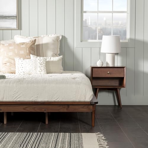 Walker Edison Mid Century Modern Solid Wood King Platform Bed with Headboard and Footboard - Walnut Finish - WoodArtSupply