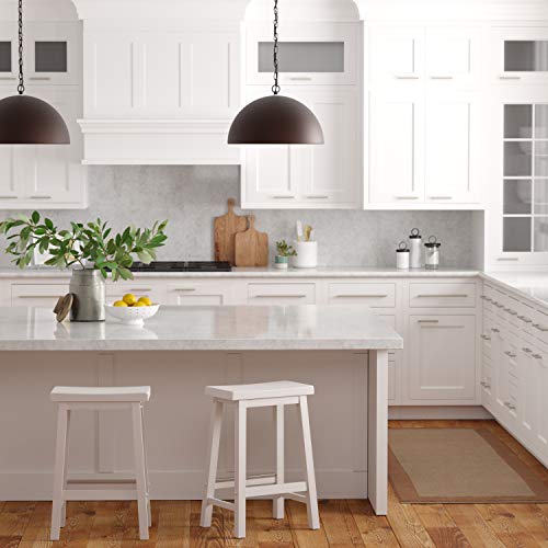 Amazon Basics Solid Wood Saddle-Seat Kitchen Counter Barstool with Footrest, Easy Assembly - 24-Inch Height - White - Set of 2 Amazon Basics