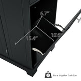 Ball & Cast Fluted Kitchen Island with Trash Can Storage Cabinet,Power Outlet,Internal Storage Rack,Rolling Kitchen Islands On 5 Wheels W/3 Drawers & 3 Open Side Racks for 10 Gallon Garbage Bin,Black Ball & Cast