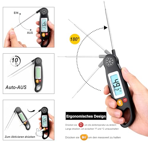 Antonki Meat Thermometer Digital - Instant Read Food Thermometer with Backlight for Cooking Grilling Baking Kitchen Candy BBQ Oil Liquid, Backlit Display, Battery Included