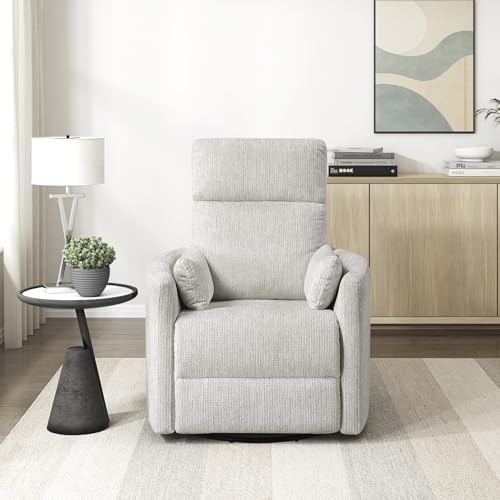 Lexicon Upholstered Swivel Recliner Chair - 360 Swivel Accent Chair Nursery Glider, Manual Recliner with Pull Handle, Microfiber, 2 Pillows, Easy Pull-Handle for Living Room/Bedroom/Apartment, Beige