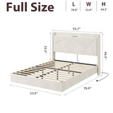 GarveeHome Full Floating Bed Frame with LED Lights & Charging Station, Upholstered Platform Beds with Storage Headboard & Folding Shelves Storage, Metal Slats Support, No Box Spring Needed, Beige GarveeHome