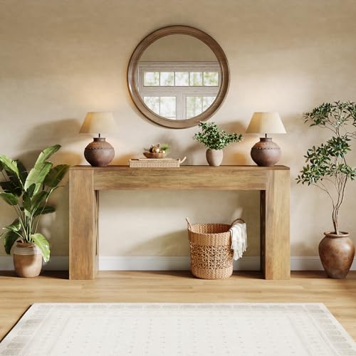 Tribesigns 63-Inch Long Console Table, Farmhouse Entryway Table with 2 Drawers and X-Shaped Legs, Narrow Sofa Furniture Behind The Couch for Entrance, Hallway, Living Room, Warm Brown Tribesigns