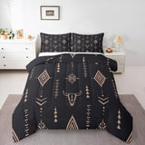 Bull Skull Comforter Set Twin Boho Bedding Ethnic Horns Bohemian Bedding Comforter Sets Black Brown Tribal Symbol Mysterious Aztec Bedroom Decor Abstract Geometric Duvet Insert for Men Boys