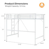 Bonnlo Metal Loft Bed with Stairs and Flat Rung, Junior Bed Full Size High Loft Bed for Kids/Teens/Adults, No Box Spring Required, White Bonnlo