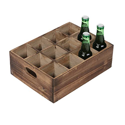 Sintosin Farmhouse Wooden Storage Crate for Decoration 13 x 10 inches, Rustic Beer Holder Box, Wood Crate Box for Crafts, Beverage Serving Caddy with Carrying Handles, 12 Individual Slots