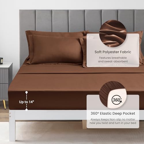 Love's cabin Full Comforter Set Brown, 7 Pieces Full Bed in a Bag, All Season Bedding Sets with 1 Comforter, 1 Flat Sheet, 1 Fitted Sheet, 2 Pillowcase and 2 Pillow Sham