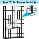 Tribesigns 47” Black 9-Tier Rustic Geometric Bookshelf – Industrial Wood and Metal Display Shelf for Living Room and Office Tribesigns