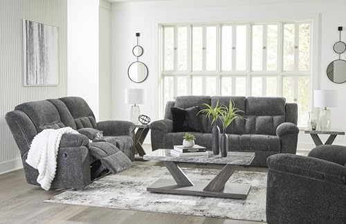Signature Design by Ashley Frohn Contemporary Manual Reclining Loveseat with Console with Console, Storage and Cup Holders, Gray Signature Design by Ashley
