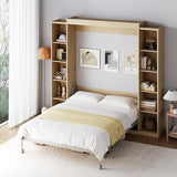 Rophefx Queen Murphy Bed Cabinet with 5-Tier Adjustable Storage Shelves, Wood Queen Wall Bed Cabinet Bed, Space Saving Beds, Hidden Bedframe, Foldable Platform Beds for Guest Room, Natural Wood Color Rophefx