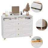 PAKASEPT Farmhouse White Dresser with Led Lights for Bedroom w/6 Drawers & Wide Chest of Drawers, Rustic Dresser TV Stand w/Shelf, Dresser Organizer for Bedroom, Living Room, Entryway, White PAKASEPT