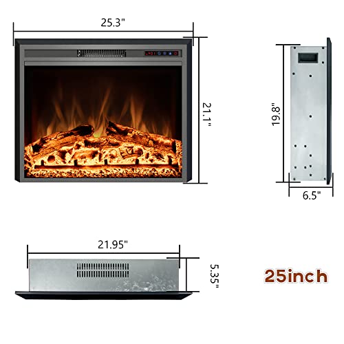 Kentsky Electric Fireplace, 25" Electric Fireplace Inserts, Recessed Fireplace Heater with Remote Control, Adjustable Flame Colors, Timer&Overheating Protection, 750/1500W Kentsky