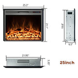 Kentsky Electric Fireplace, 25" Electric Fireplace Inserts, Recessed Fireplace Heater with Remote Control, Adjustable Flame Colors, Timer&Overheating Protection, 750/1500W Kentsky