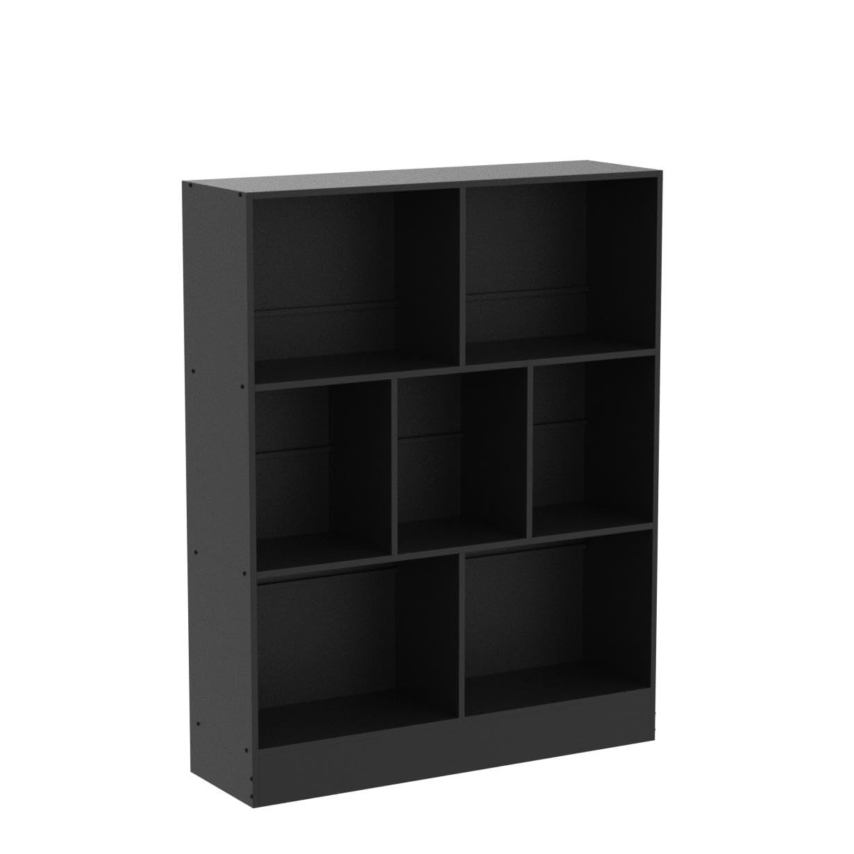 YAHARBO 7 Cube Black Wooden Bookshelf - 3 Tier Modern Organiser for Home and Office - WoodArtSupply