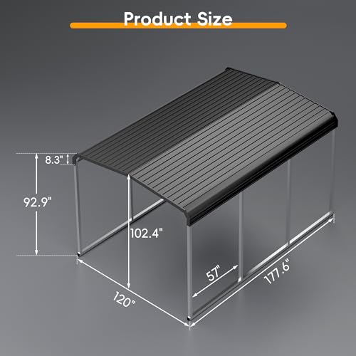 10x15 FT Heavy Duty Metal Carport Kits with Galvanized Steel Roof and Frame, Outdoor Carport Canopy Enhanced Base, Extra Large Car Garage Shelter for Car, SUV, Truck and Boats, Gray Redpick