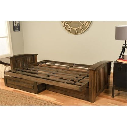 Kodiak Furniture Washington Queen Size Futon Frame with Storage Drawers - Wood Futon Frame with Mattress Included in Suede Black Color