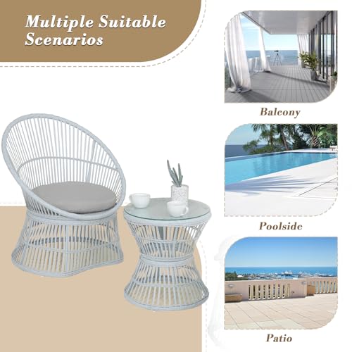 Athena Collection Outdoor Patio Furniture Set Wicker Bistro Set, 3 Piece Conversation Set All-Weather PE Rattan Chairs with Seat Cushions & Glass Table for Porch, Backyard, Beige Athena Collection