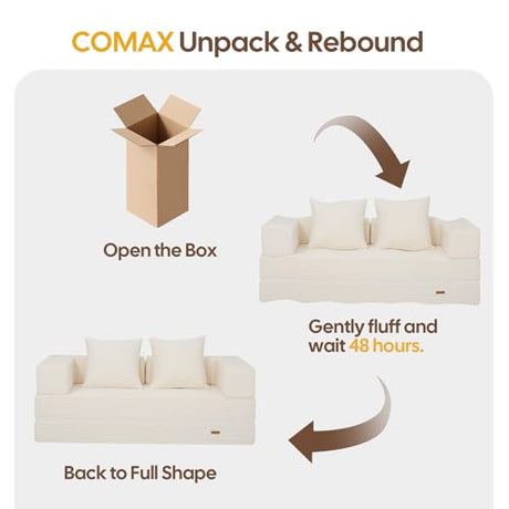 COMAX Futon Sofa Bed, 4‑in‑1 Convertible Sofa Bed, Folding Boneless Couches for Living Room, Fold Out Small Foldable Loveseat Floor Sleeper Comfy Mattress Lounge Space‑Saving, Beige COMAX