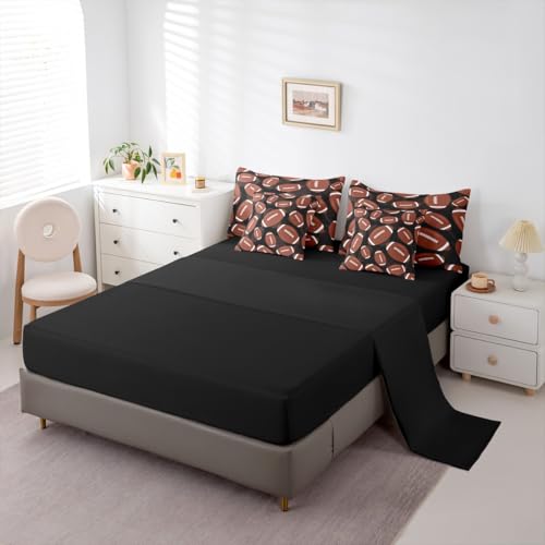 Erosebridal Football 7 Piece Bedding Set Twin Rugby Comforter Set with Sheets Ball Games Gaming Sports Kids Boys Men Girls Bed in A Bag Competition Black Brown Bed Sets Erosebridal