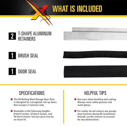 Xcluder X2 Rodent Proof Roll-Up Door Seal Kit, 8' x 2" x 1.625" Pest Control Retainer and Sealer, for Rolling Steel Doors Up to 8’ Wide, Suitable for Residential or Commercial Property Use - WoodArtSupply