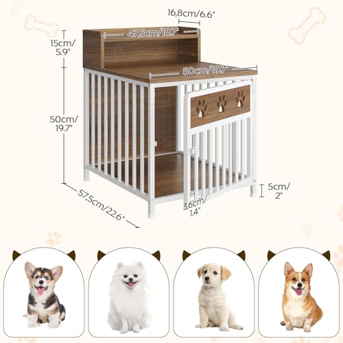 YATINEY Dog Crate Furniture for Small Dogs, Wooden Dog Kennel, Indoor Pet Crate End Table, Two-Tier Small Pet Crate, for Living Room, Bedroom, White and Walnut DC01WH YATINEY