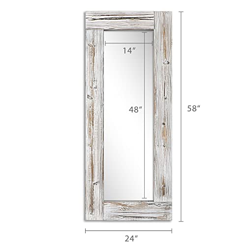 Barnyard Designs Rustic Farmhouse Full Length Mirror - Wood Frame Floor Standing Bedroom Mirror (58" x 24" / White) - WoodArtSupply