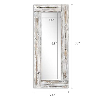 Barnyard Designs Rustic Farmhouse Full Length Mirror - Wood Frame Floor Standing Bedroom Mirror (58" x 24" / White) - WoodArtSupply