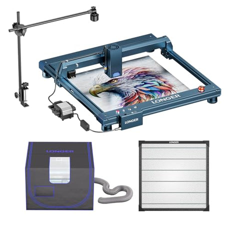 Longer B1 30W Laser Cutter with Air Assist, with Camera Kit, Auto Positioning & Capture,19.7"x 19.7" Honeycomb,Enclosure with Vent,Working Speed Up to 600MM/S, Longer