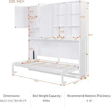 MERITLINE Twin Horizontal Murphy Bed with Storage Cabinet, LED Light and Charging Station,Wood Folding Murphy Wall Bed Cabinet with Bookcase and Shelves for Adult (White) MERITLINE