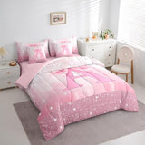 Feelyou Kids Pink Bowknot Bed in A Bag Full Size, Personalized Initial A Comforter Set with Sheets Princess Glitter 7 Pieces Bedding Set Boys Girls Bow Alphabet Teens Bed Set Bedroom Decor 7Pcs Feelyou