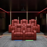 Weilianda Home Theater Seating Top Grain Leather Zero Gravity Recliner Chair Power Headrest Recline Movie Seat Gaming 7 Colors Mood Light Sofa with Tray Table USB Charge Row of 1 Red Weilianda