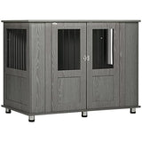 PawHut Dog Crate Furniture, Wooden End Table Furniture with Lockable Magnetic Doors, Extra Large Size Pet Kennel Indoor Animal Cage, Gray PawHut