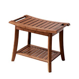 Forevich Bamboo Shower Bench Stool with Storage Shelf Waterproof Shower Chair Spa Bath Seat Excellent for Indoor Use Chestnut Brown Forevich