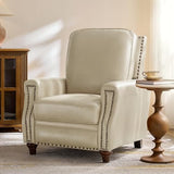 HULALA HOME Genuine Leather Manual Recliner Chair with Adjustable Backrest & Footrest, Mid Century Modern Push Back Recliner with Nailhead Trim & Wood Legs-for Living Room Home Theater， Beige