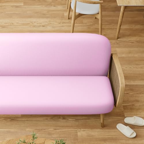 MoNiBloom Queen Size Futon Cover, Armless Stretch Futon Slipcover Armless Sofa Cover Furniture Protector, Durable & Washable Zippered Futon Couch Cover for Adults Kids and Pets, LightPink MoNiBloom