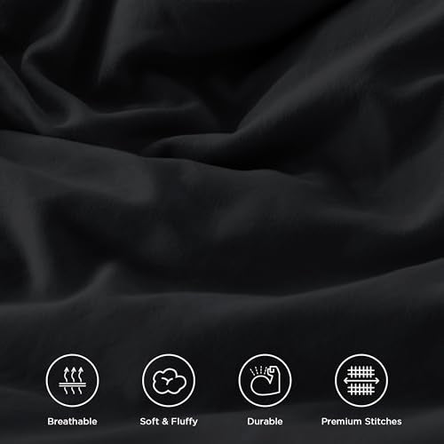 Andency Black King Comforter Set(104x90Inch), 3 Pieces Ruffle Comforter Set with 2 Pillowcases, Farmhouse Shabby Chic Lightweight Fluffy Soft Microfiber All Season Bed Set Andency