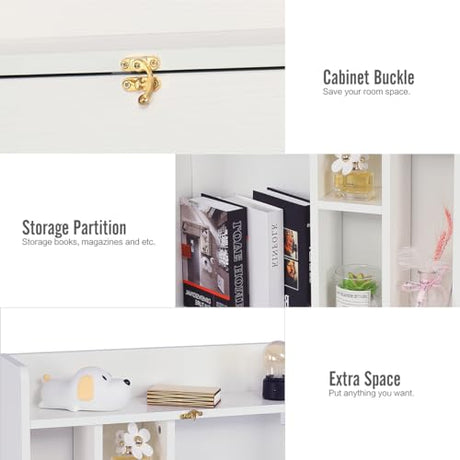 YUSING Wall Mounted Table, Multifunctional Fold Down Wall Mounted Laptop Computer Desk with Storage Compartments for Home, Office, White YU YUSING