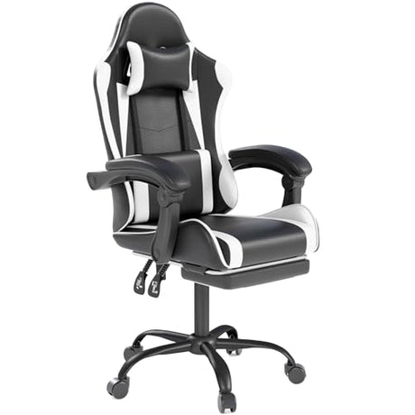 OS MOTOR Gaming Chair with Headrest and Lumbar Support, Ergonomic High Back Office Chair, Racing Style Executive Computer Desk Chair, Leather Adjustable Swivel Task Chair for Home Office (White) OS MOTOR