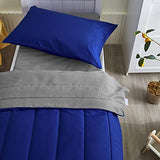 UOZZI BEDDING 4 Pieces Toddler Bedding Set Ultra Soft and Breathable Toddler Sheet Set - Includes Comforter, Flat Sheet, Fitted Sheet and Pillowcase - Royal Blue & Gray UOZZI BEDDING