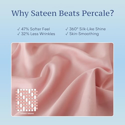 JSD 100% Cotton Sheet Set Twin, Dusty Pink Sateen Sheets 300 Thread Count, Soft Breathable Bed Sheets Deep Pocket JSD