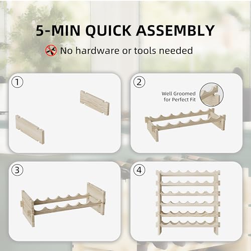 Modular Real Wood Wine Storage Racks - Stackable Free Standing Floor Wooden Wine Rack, Premium Wine Storage Rack Elegant Display and Organizing for Kitchen and Cellar 6 Tier 36 Bottles Svimi