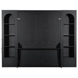 Merax Queen Size Murphy Platform Bed with Shelf, Side Cabinets, Drawers and LED, Black Merax
