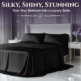 SLEEP SANCTUARY Satin Sheets King Size – 4 Piece Luxury Silky Bed Set, Softer Than Silk, 15" Deep Pocket, Cooling & Wrinkle-Free, Moisture-Wicking & Breathable for Hair & Skin (Black) SLEEP SANCTUARY