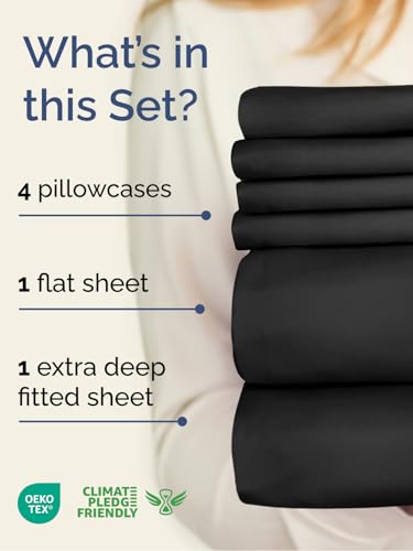Extra Deep King Sheet Set - 6 Piece Breathable and Cooling Sheets - Hotel Luxury Bedding for Women, Men, Kids & Teens - Easy & Secure Fit - Soft, Wrinkle Free and Comfy - Extra Deep Pockets - Black CGK Unlimited