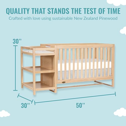 Dream On Me Milo 5-in-1 Convertible Crib and Changing Table with Free Changing Pad in Vintage White Oak, 3 Mattress Height Settings, Non-Toxic Finishes, Pinewood