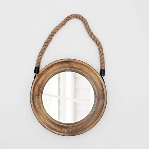 Funly mee Rustic Round Decorative Mirror with Solid Wood Frame&Rope Hanging,Farmhouse Antique Wall Decor(Small 9.9X9.9in) Funly mee